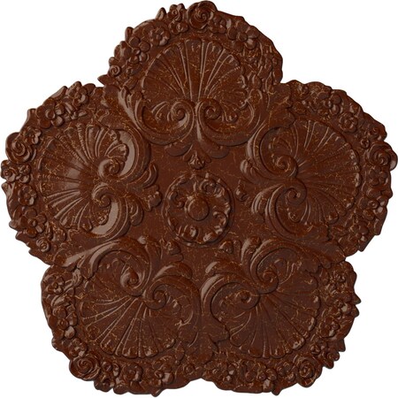 Ekena Millwork Shell Ceiling Medallion, Hand-Painted Burnished Mahogany Crackle, 25 5/8"OD x 1"P CM25SHBMC